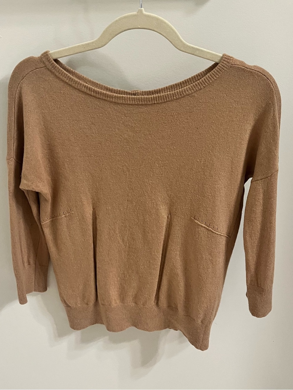Ann Taylor Petite Camel Boatneck Button Back Sweater SP